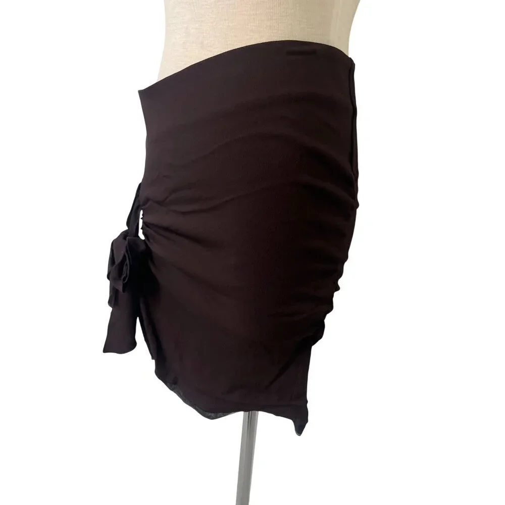 Blumarine Tie Mini Skirt in Testa Di Moro Brown 36 New Womens Ruffle Mini